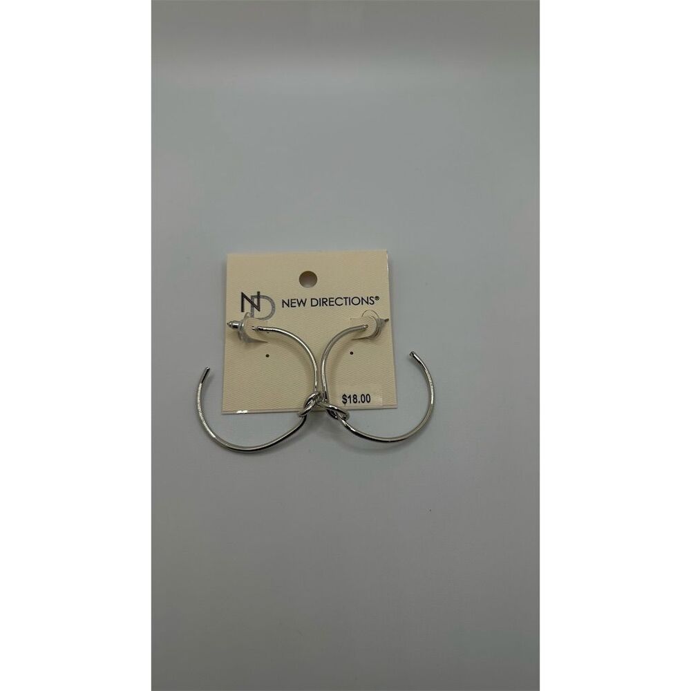 NWT New Directions Silver Hoop Knot Earrings Secure Lock Back 1.5" Diame… - Picture 2 of 6